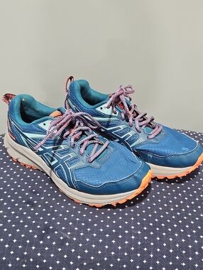 ASICS Women's Blue Trail Running Shoes with Orange Outsole